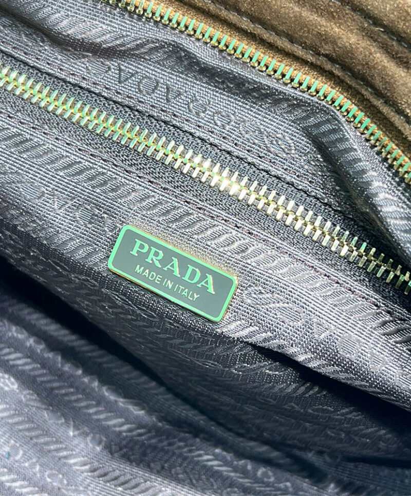 Prada Medium Suede Handbag 1BA426 Coffee